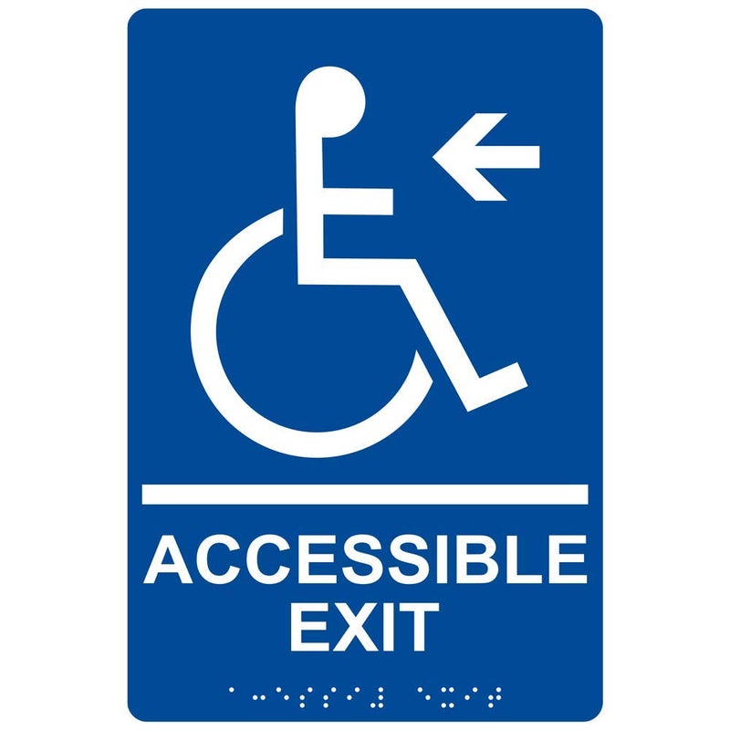 ComplianceSigns.com Accessible Exit (Braille = Accessible Exit) ADA-Compliant Braille Sign, 9x6 in. Blue Acrylic for Enter/Exit, American Made Safety Signs for the Workplace - Image 1